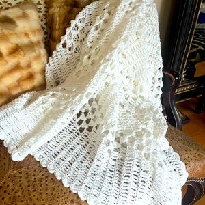 Elegant White Crochet Throw Blanket